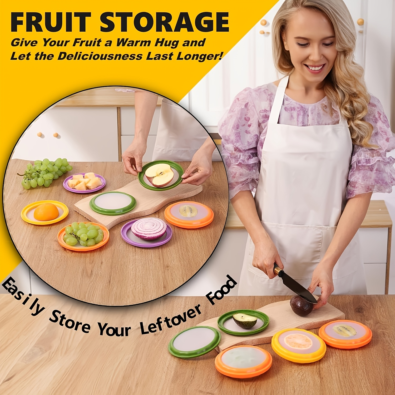 

4-pack Silicone Fruit Storage Covers, Double-sided, Reusable, Food-safe, Bpa-free, For Avocado, Onion, Half-, Lemon - Kitchen Gadgets For Refrigerator Storage