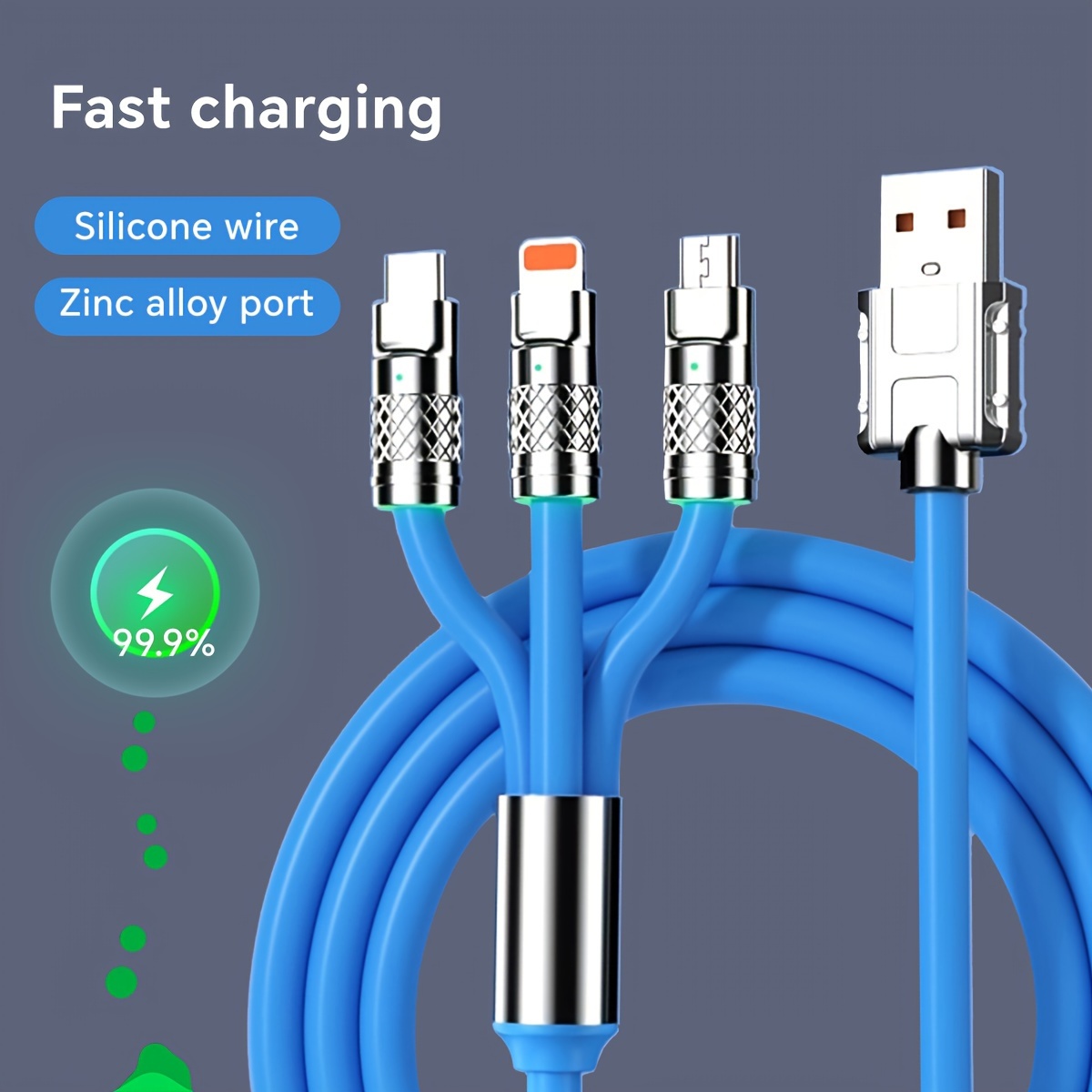 

1pc New Portable Fast Charging Usb Cable, Colorful 3 In 1 Flash Charging Cable, Data Cable For / Android Phone