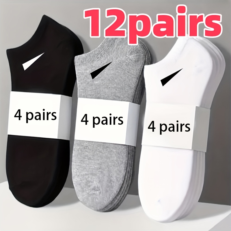 TEMU 12-pair Men's Plus Size Versatile Casual Socks In Black, White, And Gray, Simple Sporty Design, Soft And Breathable For Daily And Formal Wear,