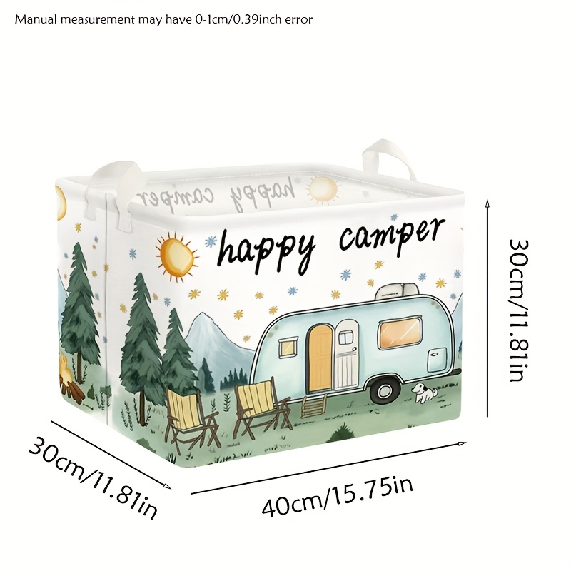 E-shop 1 Stück Happy Motiv Rechteckiger Aufbewahrungskorb – Camping- & Picknickorganizer mit offenem Deckel, langlebige Polyesterstoff-Korb für