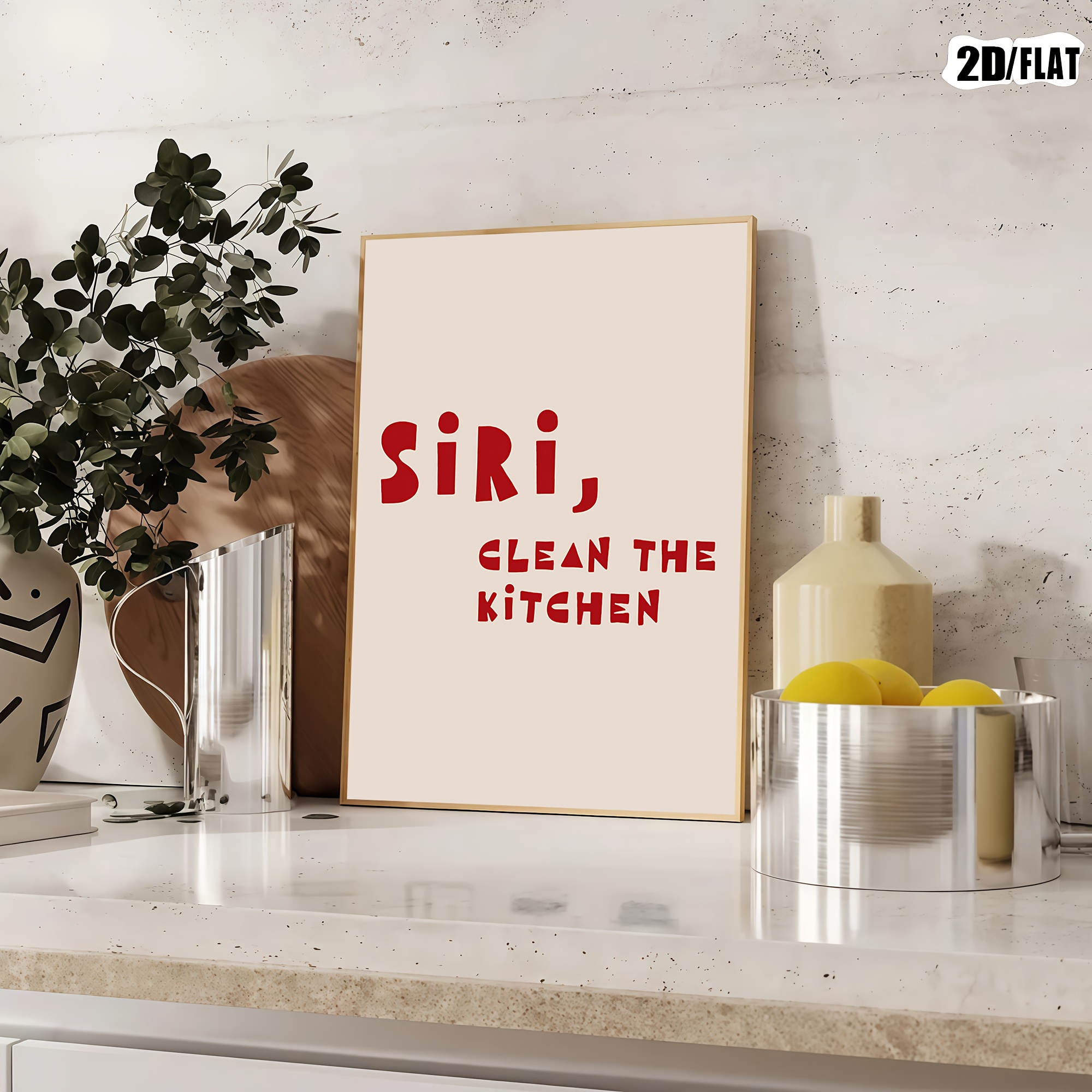 TEMU 2d Flat, A Minimalist And Interesting ", Clean The Kitchen" Canvas Art Print Poster, Suitable For Living Room, Kitchen, Dining Room, Wall Decor
