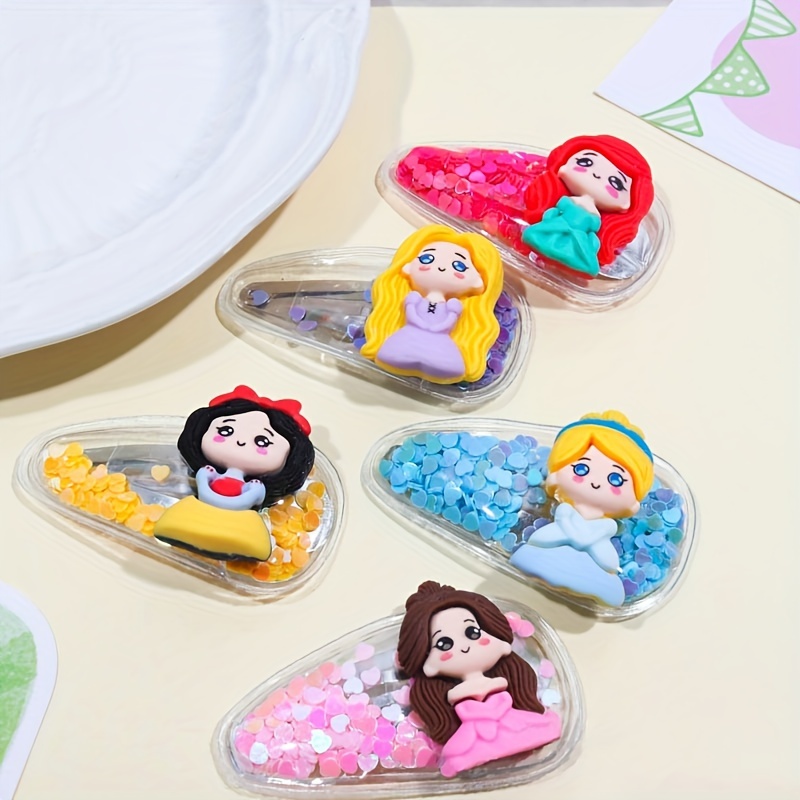 

5pcs Lovely Disney Character Princess Decorative Hair Side Clips Colorful Hair Fringe Clips For Women And Daily Use Wear