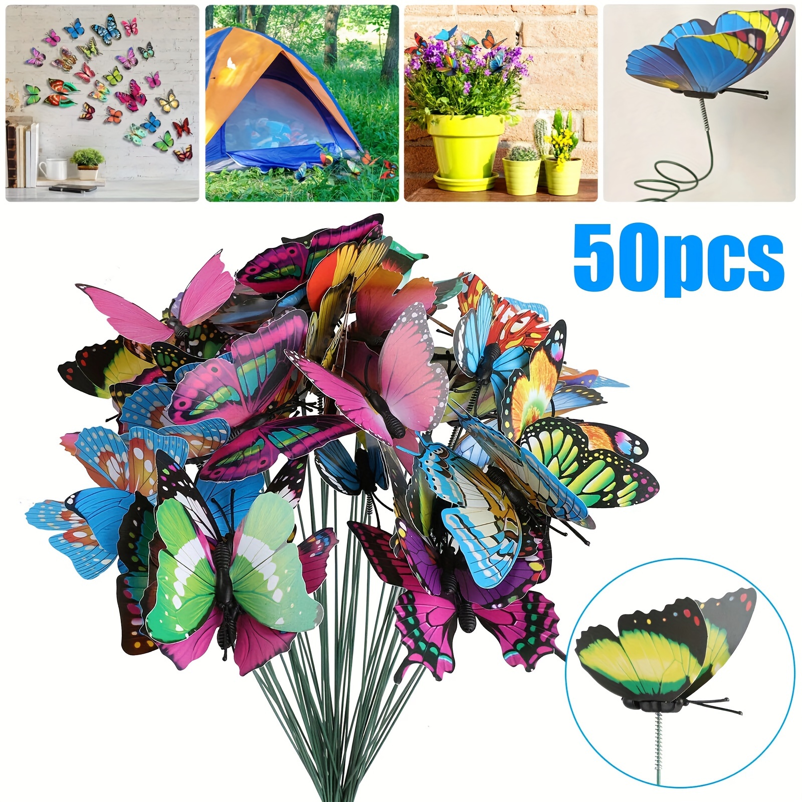 

50pcs Butterfly Decor, Garden Butterfly Stakes Decor, Waterproof Outdoor Decoration, Colorful Decor For Weddings & Lawns
