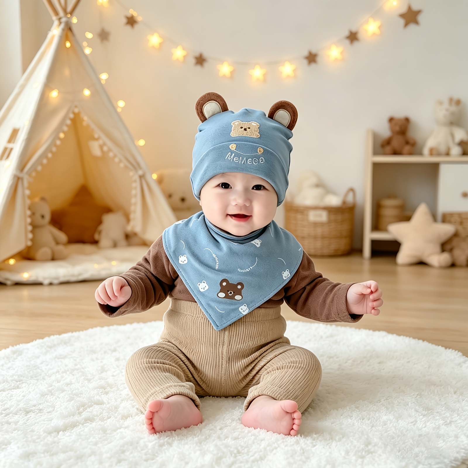 2pcs Spring/summer Baby Hat + Saliva Towel, Suitable For 0-12 Month Old Babies, Soft And Breathable Newborn Hat For Travel, Baby Fetal Hat + Saliva Bib, Recommended Head 38-46cm