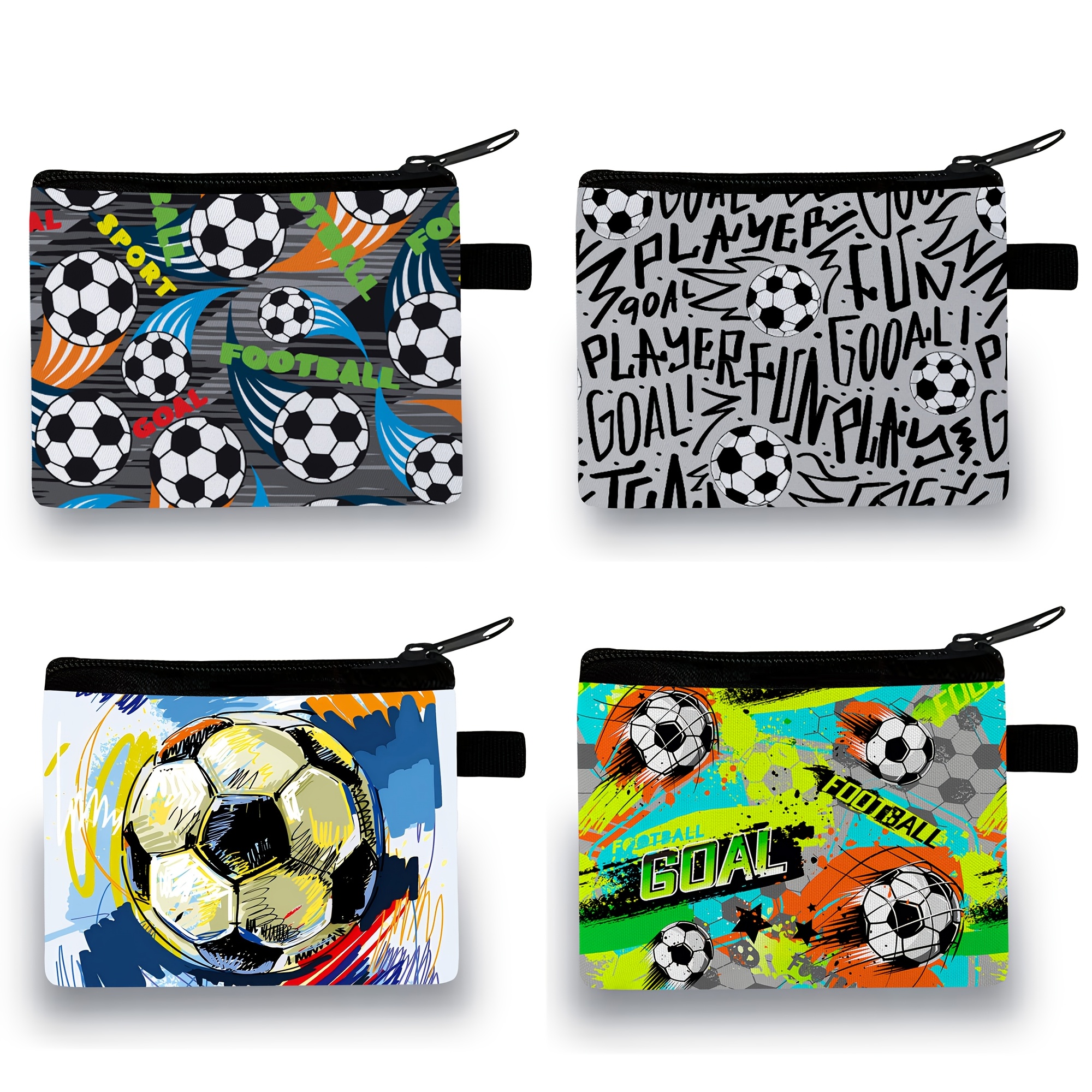 

Casual Soccer Print Polyester Coin Purse With Zipper, Machine Washable Lightweight Wallet Storage Bag For Men - Football-themed Positioning Print Accessory