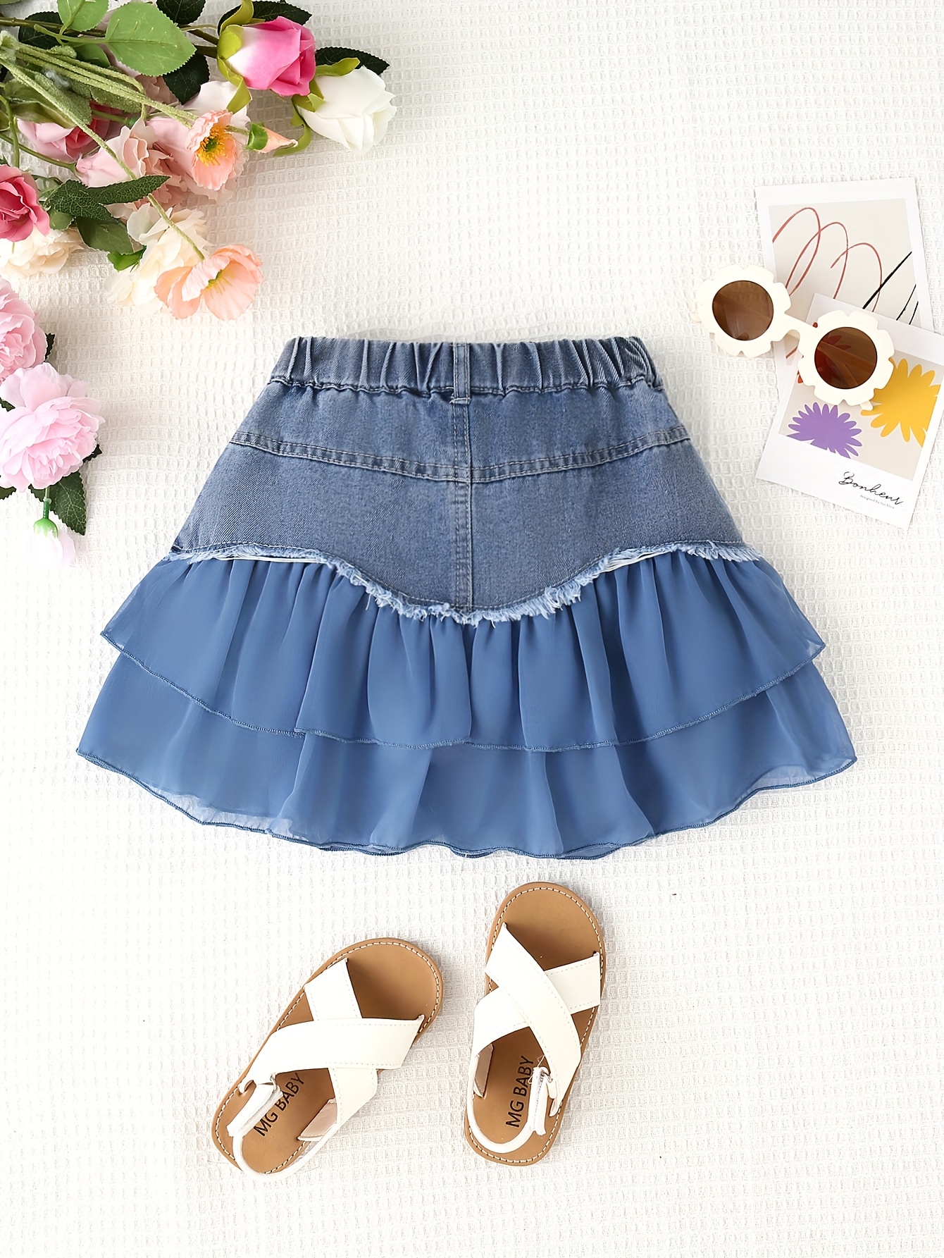 denim skirt lace trim elastic waistband Temu Saudi Arabia
