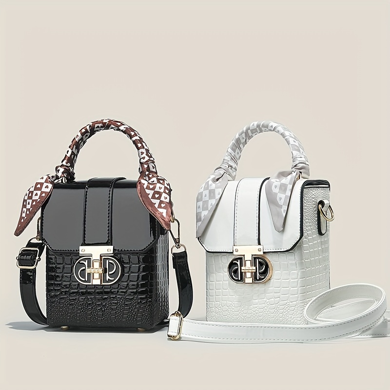 

Luxury Mini Crossbody Bag, Chic Cell Phone Purse, Versatile Top-handle Shoulder Bag, Crocodile Pattern Square Handbag