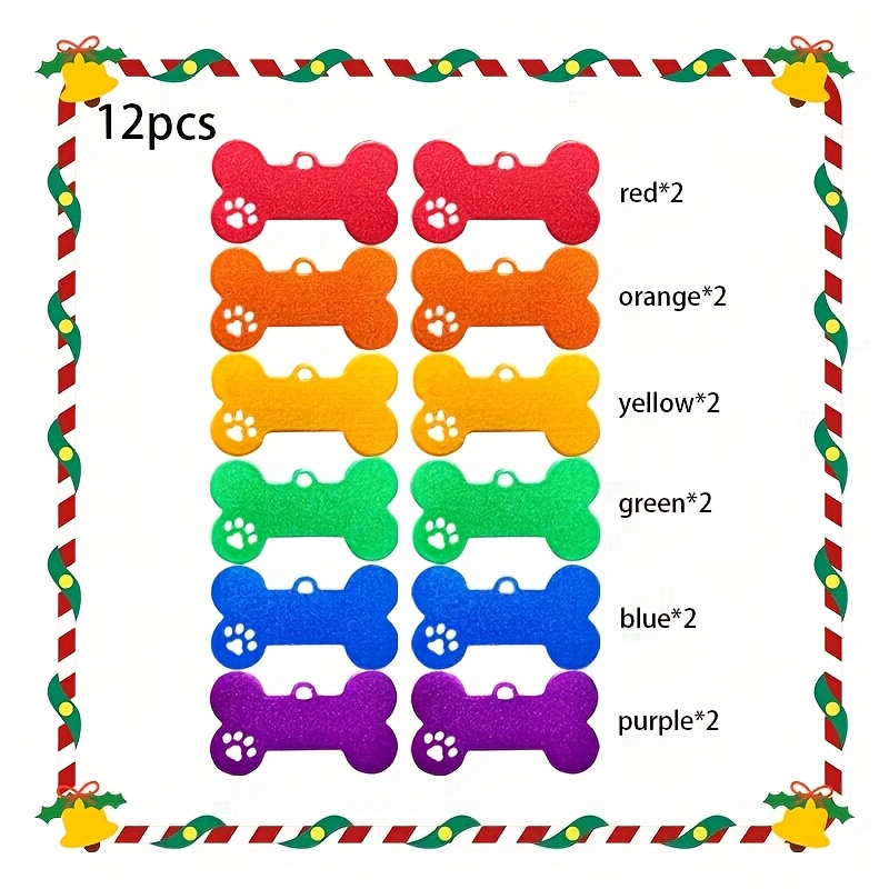 TEMU 6/12pcs Christmas Tags, Puppy Supplies And Accessories, Anti-loss Tags For Cats And Dogs, Laser-engraved, Bone-shaped Decoration, Matte Texture,