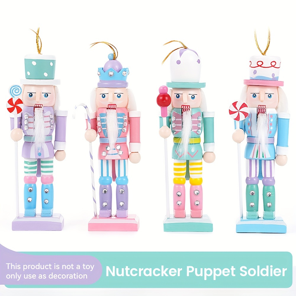 

4pcs Set Macaron Nutcracker Soldiers - 12cm Wooden Christmas Ornaments, Handcrafted Tabletop Decorations For Holiday & Valentine's Day, Best For Christmas