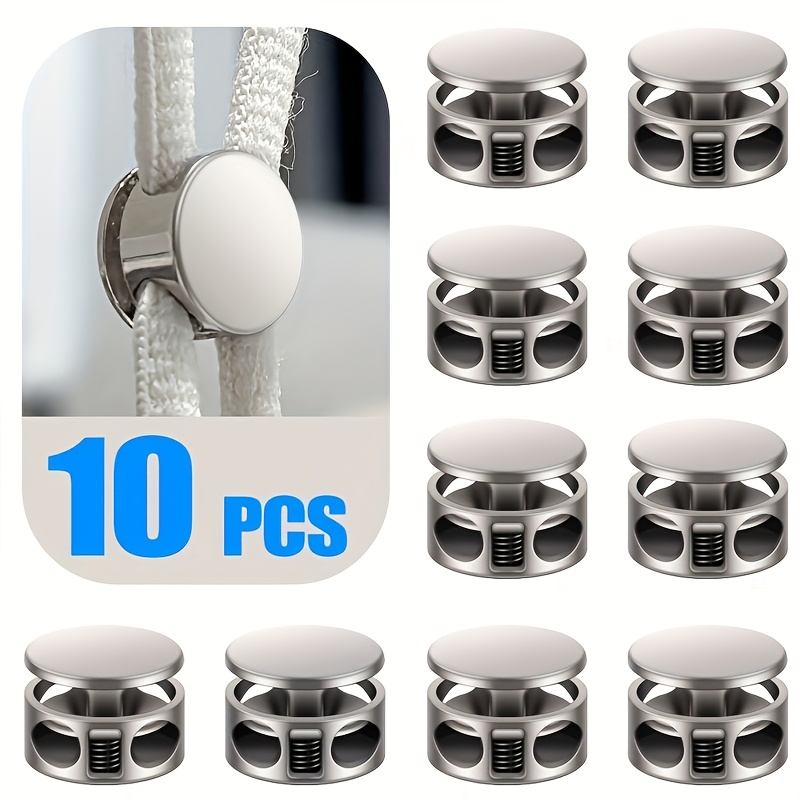 

A Set Of 10 Shoelace Locks - Aluminum Alloy Metal Spring Buckles, Suitable For Sports Shoes, Casual Shoes, Sports Pants, Diy Hat Ropes - Tension And Sewing Accessories, Silvery