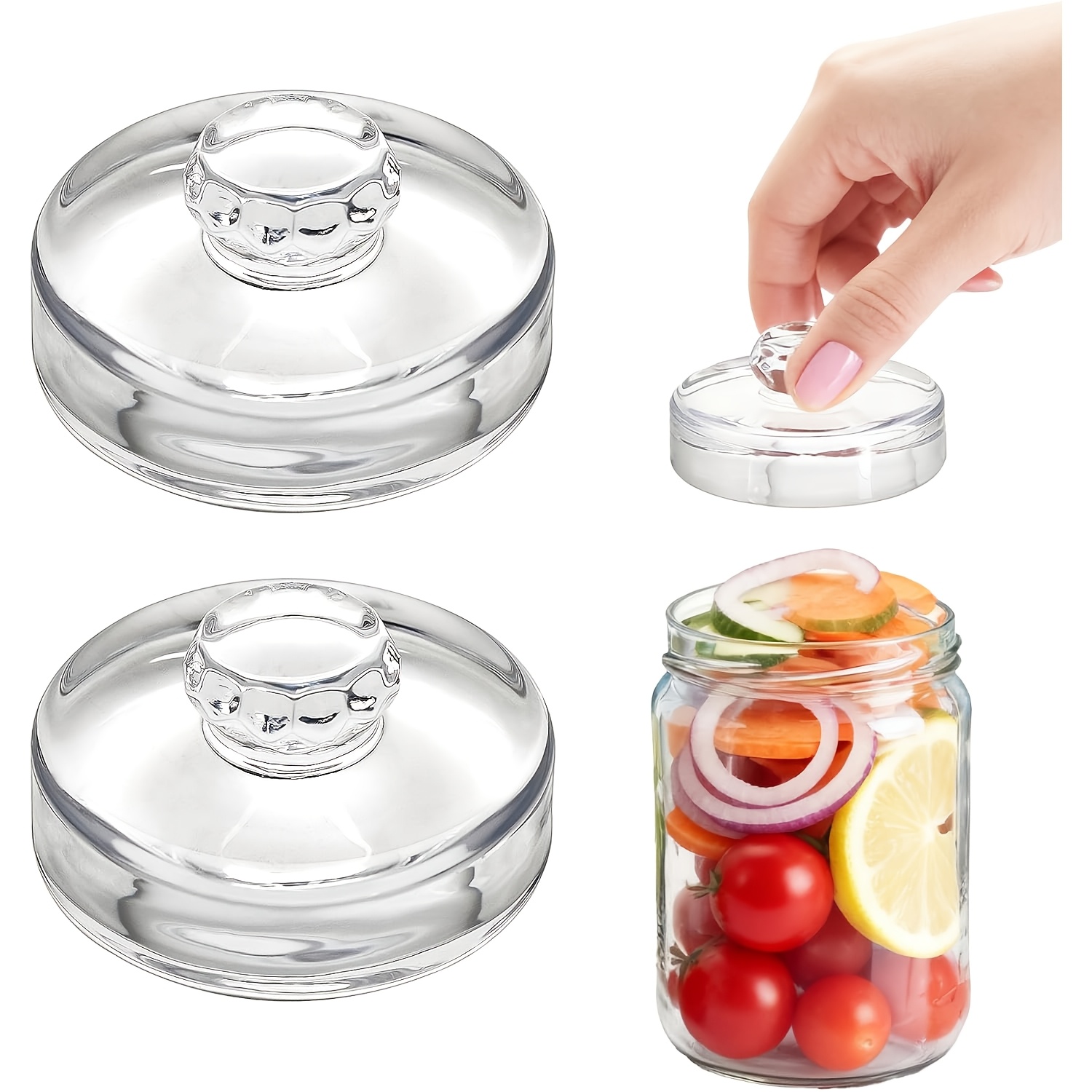 TEMU Glass Fermentation Weights - 2pcs, 6.9oz/202 G Clear Glass, Easy To Grip - Smooth Non-porous Pickling Weights, Suitable For Mason Jars, Floral