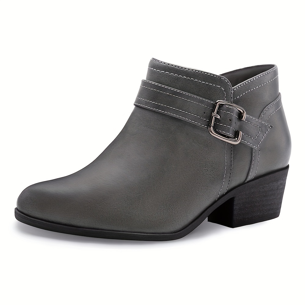 

Women's Ankle Boots, Side Zipper Buckle Detail Western Short Boots, All-match Chunky Low Heeled Booties