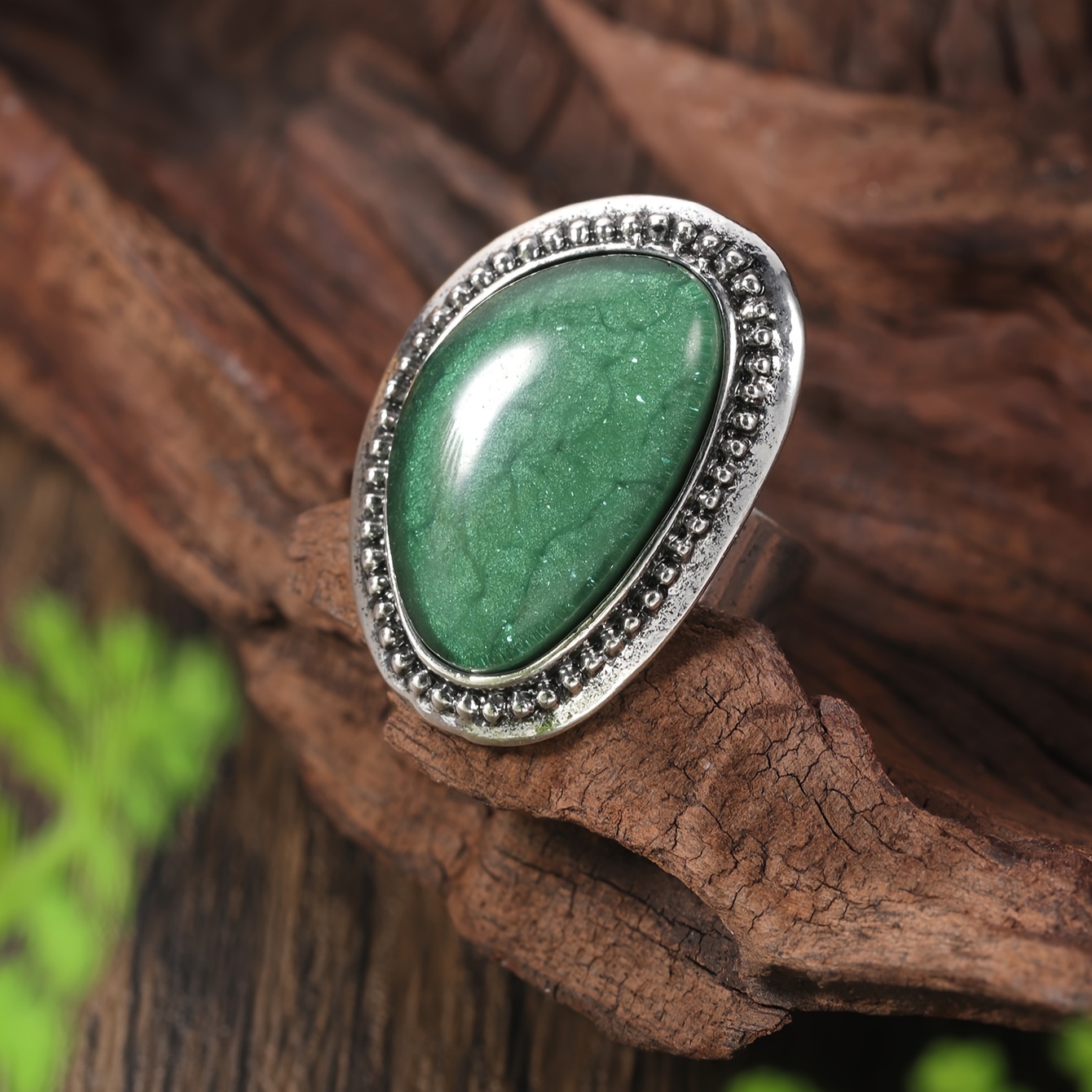 Vintage Boho Oval Resin Ring for Weddings & Parties