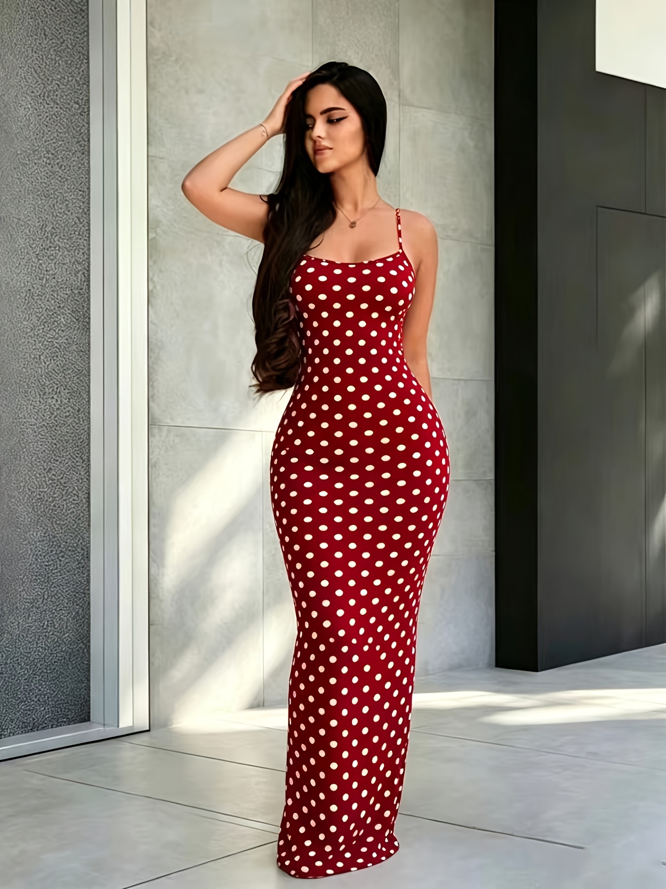 red and white polka dot bodycon dress sold on Temu United States Ebay