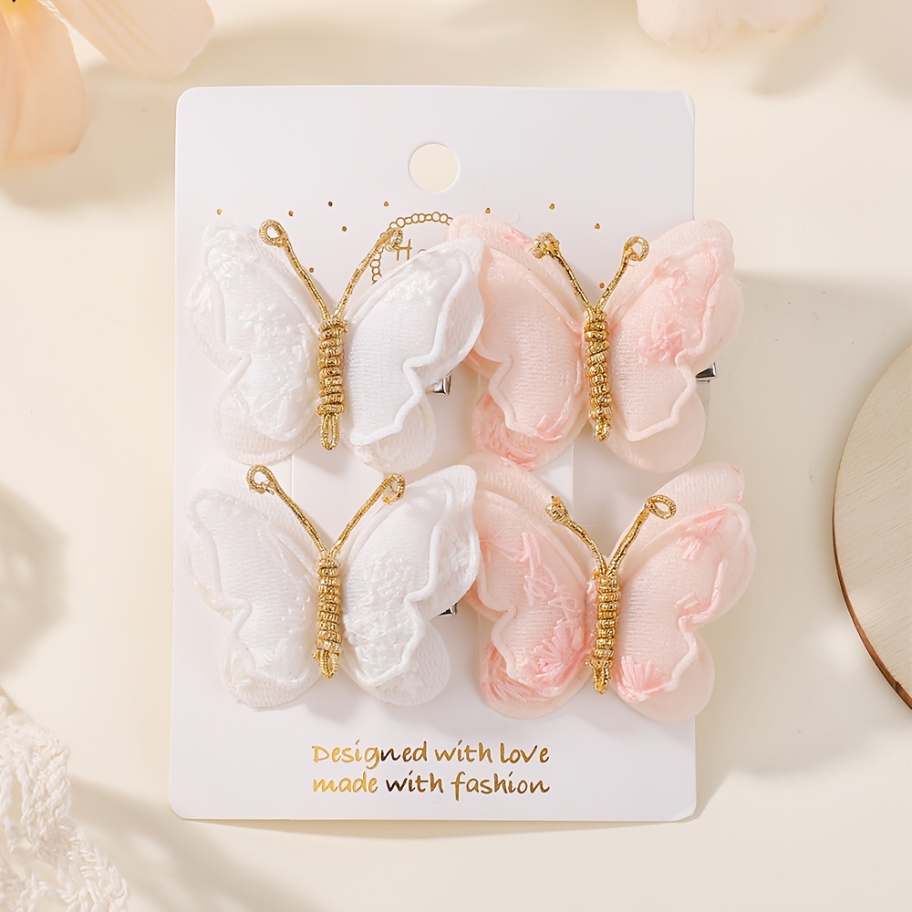 TEMU 4pcs Set Of Cute Lace Hair Clips, Spring Summer Hair Accessories With Beautiful , Vintage Organza Hair Barrettes Suitable For, Hair Accessories