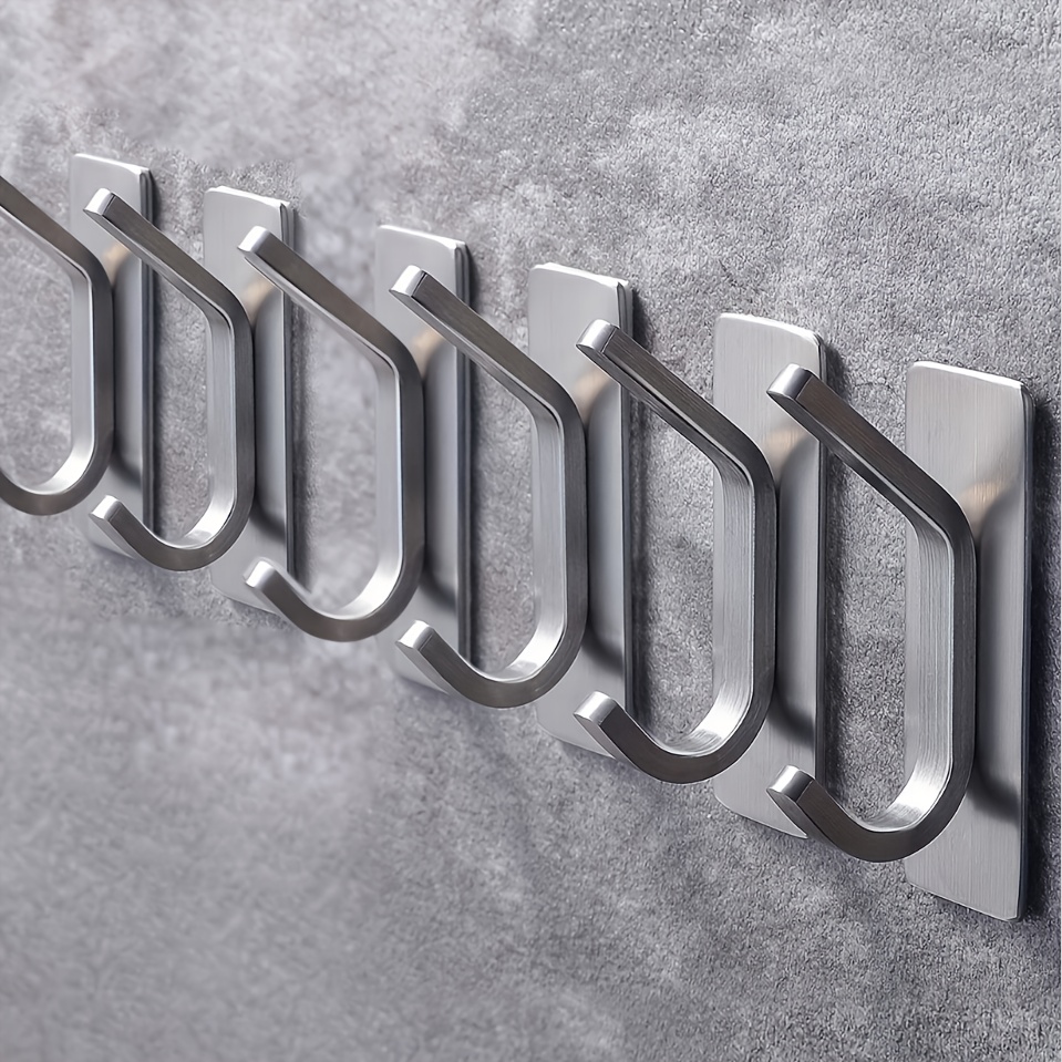 Image of 2/4/6 Pack Fashion Stainless Steel Towel Hooks - , Self Adhesive Bathroom And Kitchen Wall Mount, Modern Robe And Hanger, Bathroom Towel Rack, Utility Hooks
