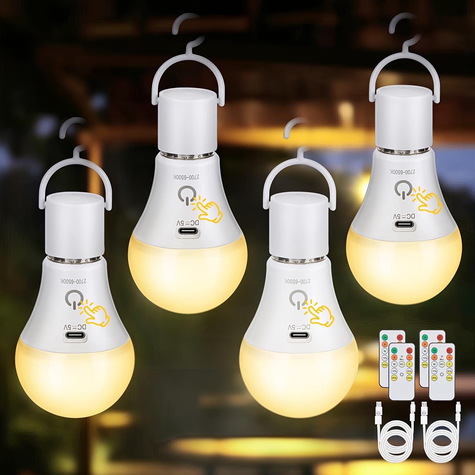 Kimjo E27 Rechargeable Lighting Source With Battery - Rechargeable Source With Remote Control E27 7w - Battery Usb 3 Colours Dimmable With Timing Function - Touch Control Emergency Light