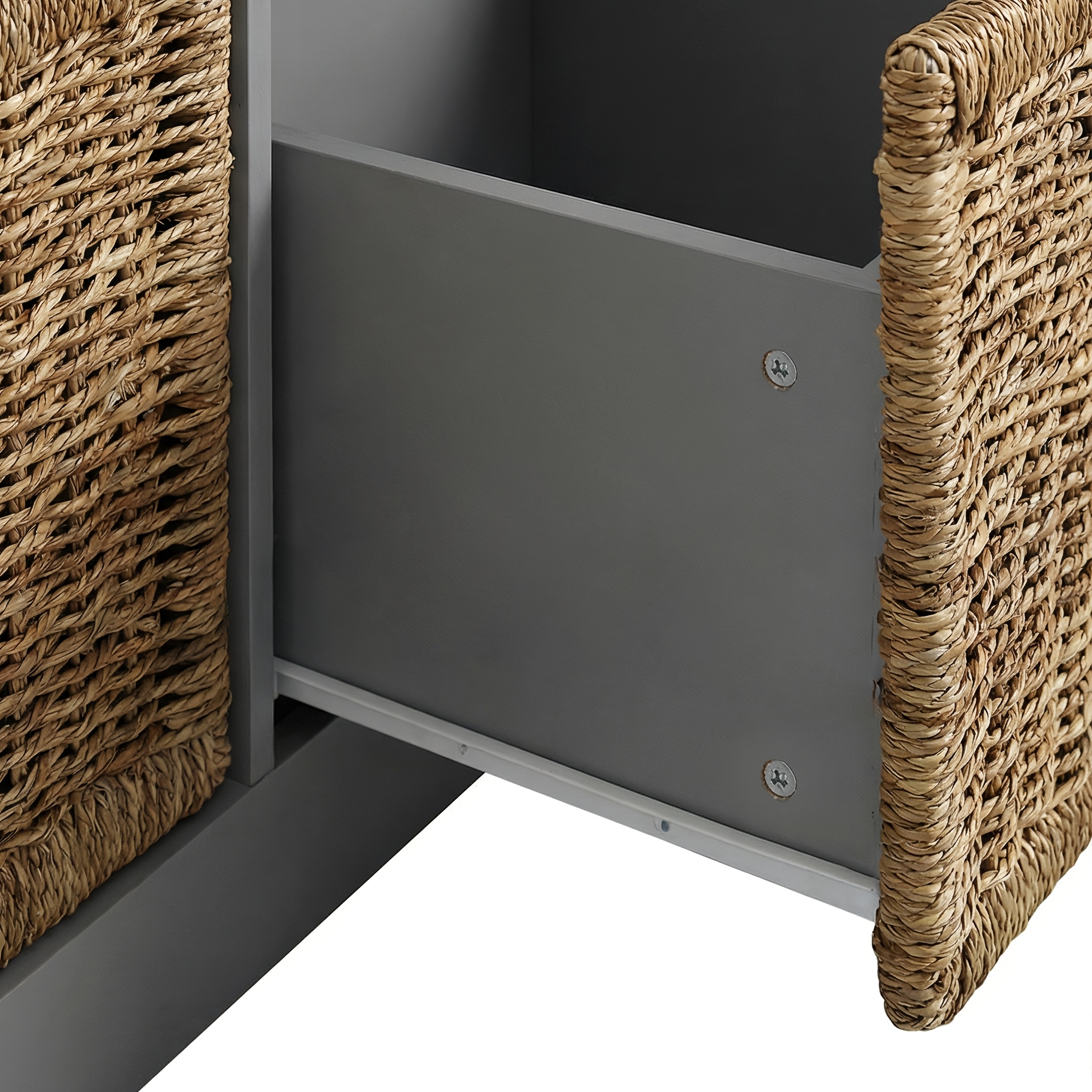 Modern L-Shaped Shoe Cabinet with 6 Rattan Drawers, Multi-Functional Wood Shoe Storage Cabinet with Storage Compartments, for Entryway And Living Room, Modern Design, Gray