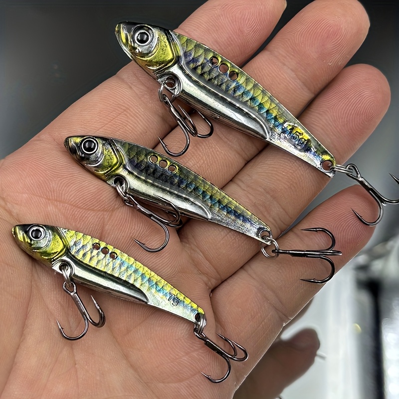 E-shop 3er-Set Zinklegierung Vibrations-Angelköder 7G/10G/15G, je 1 Stück, Topwater-Blade-Köder mit Galvanisierung, korrosionsbeständig - Geeignet für
