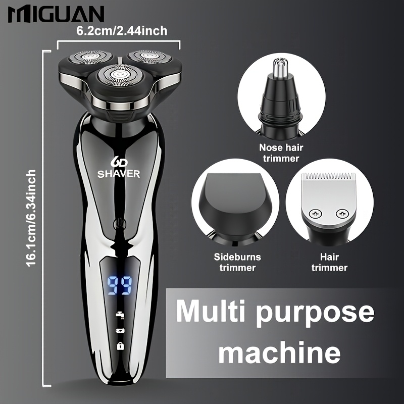 Electric Razor for Men, 3in 1/ 4in 1 Electric Shaver Nose Hair Trimmer USBRechargeable Portable Razor 3D Floating Blade Digital Display ShavingBeard Machine