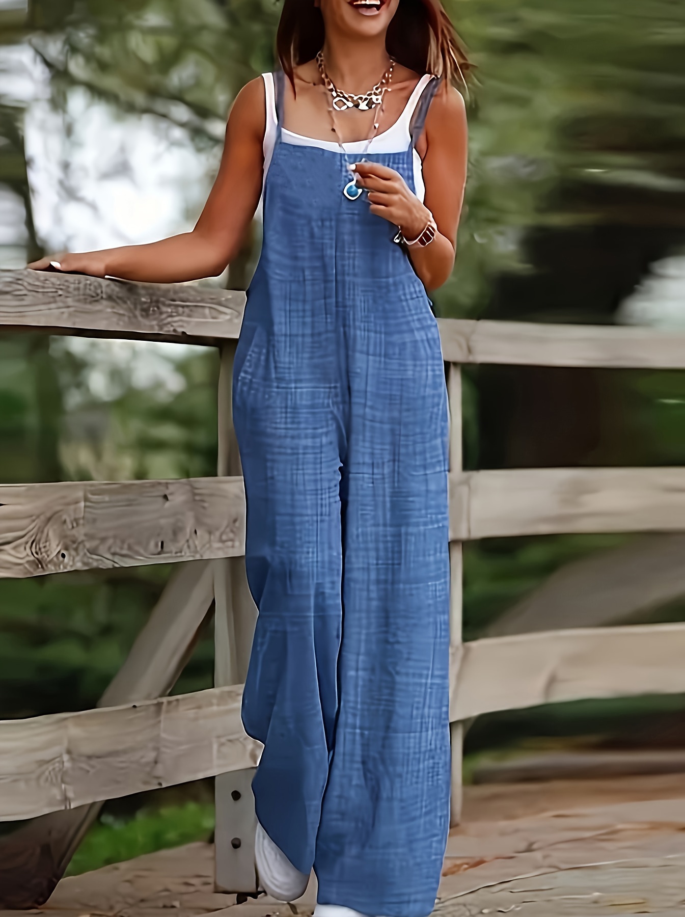 solid color spaghetti strap overalls jumpsuit casual wide Temu