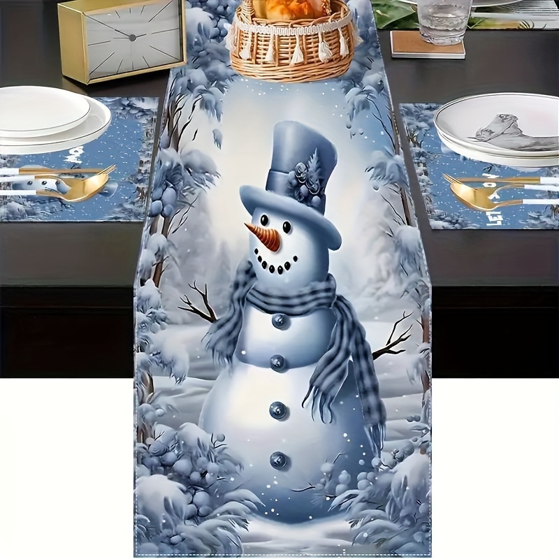 

Elegant Snowman Christmas Table Runner - Polyester, Rectangular Holiday Decor For Home & Restaurant, Christmas Pattern, Scene Decor, Party Decor