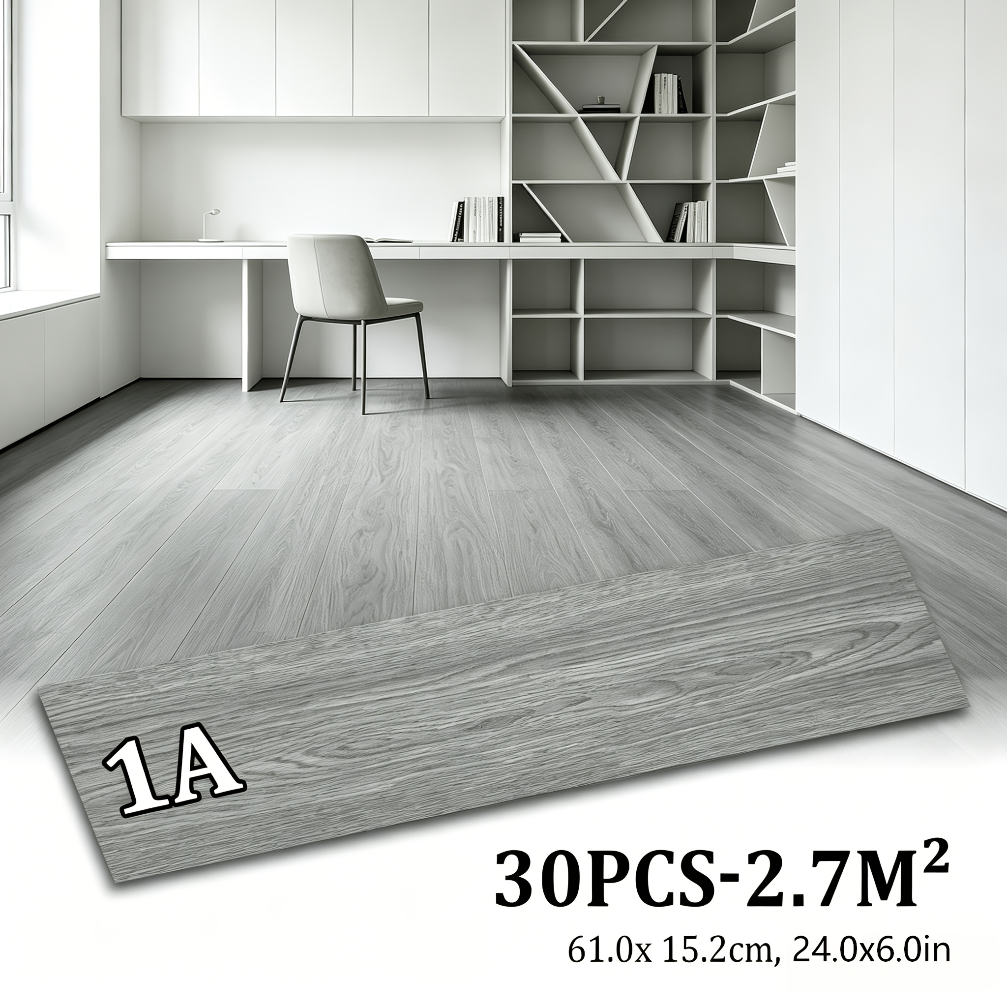 Image of 30pcs Self-adhesive Pvc Floor Tiles, Grain Self-adhesive Vinyl Flooring Strips, Non-slip, Durable, Decorative Floor Covering, , Suitable For Indoor Living Areas
