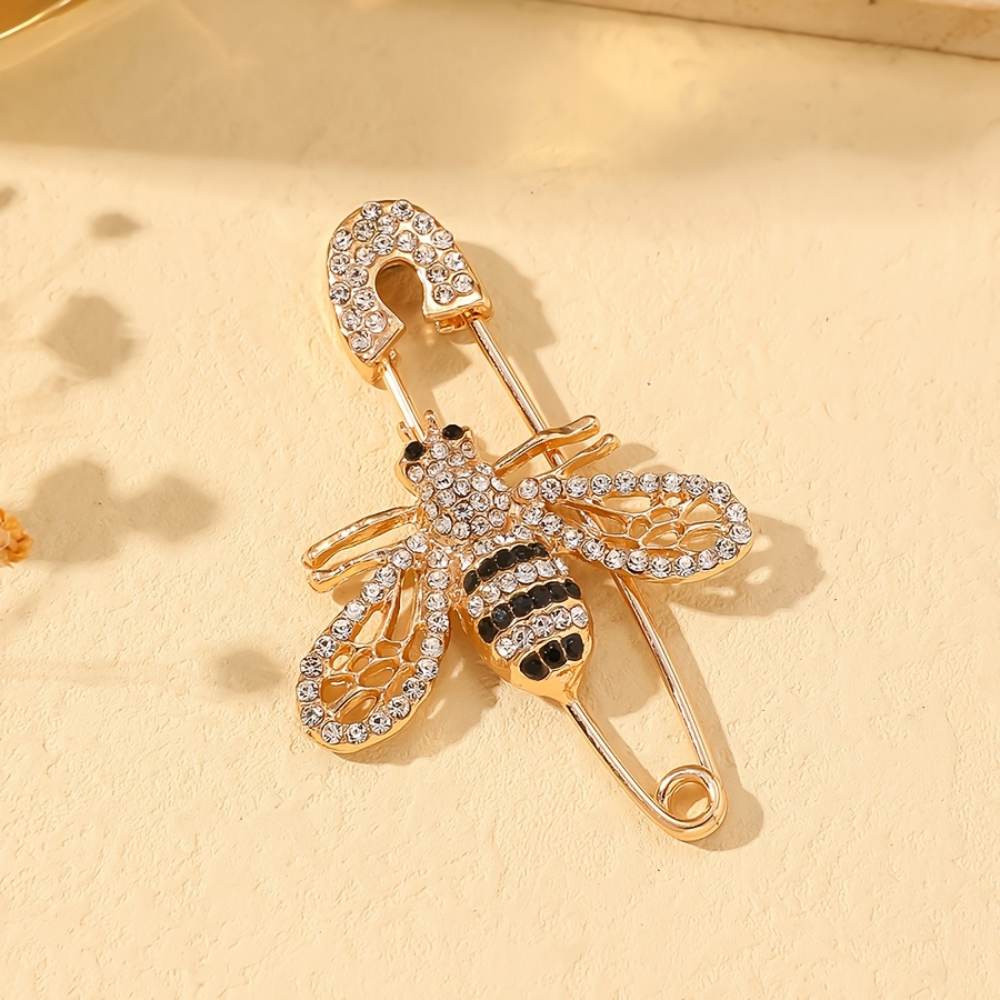 Image of 1 Rhinestone Bee Brooch | Cute Kc Golden Plated Alloy Pin, Multi-functional Anti-slip Clasp For Daily Wear
