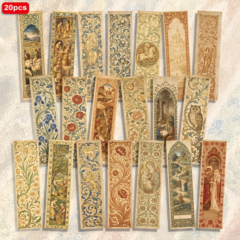 TEMU 20 segnalibri di carta rettangolari da 1.5In X 5.9In con motivi opulenti vintage in stile medievale, design astratti e rampicanti, segnapagina