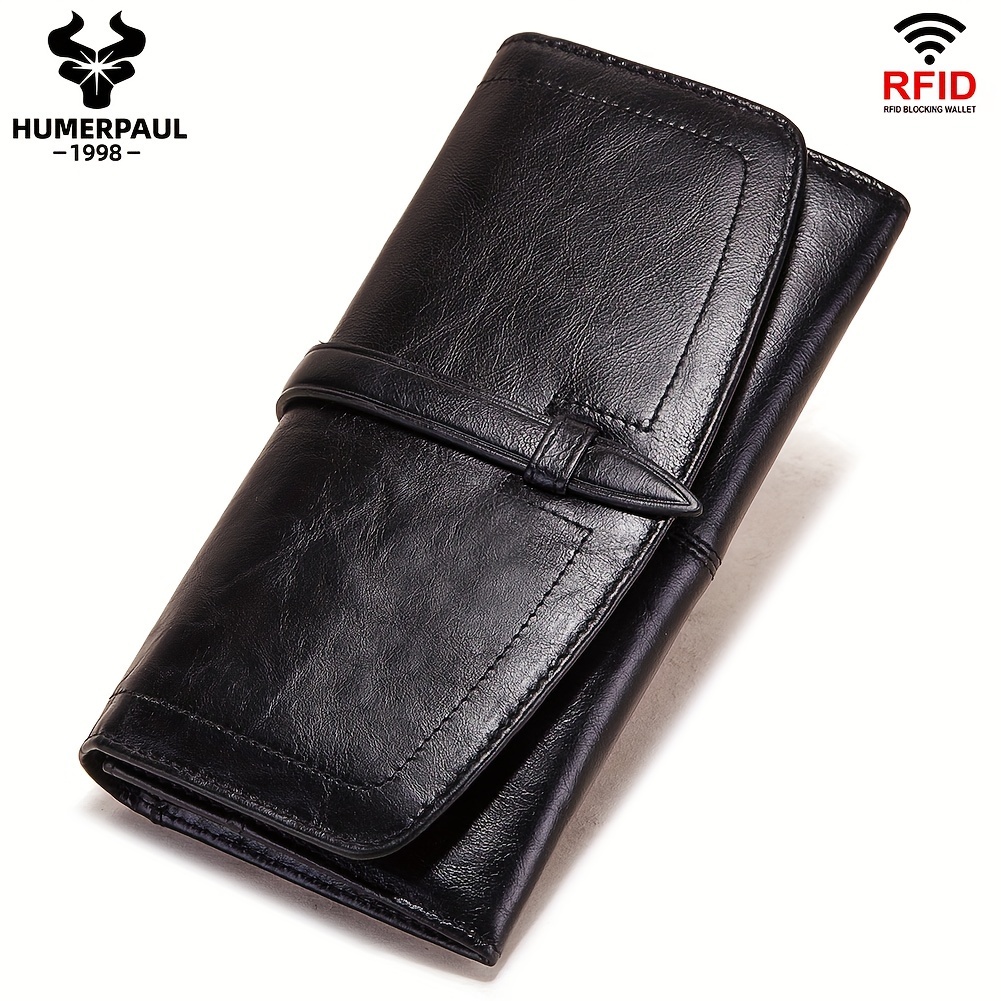 Image of For Hummer Paolo Top-grain Cowhide Large Capacity Long Clutch Rfid Zipper Coin Purse Multi-card Slot Vintage Wallet For Women, Genuine Leather Purse