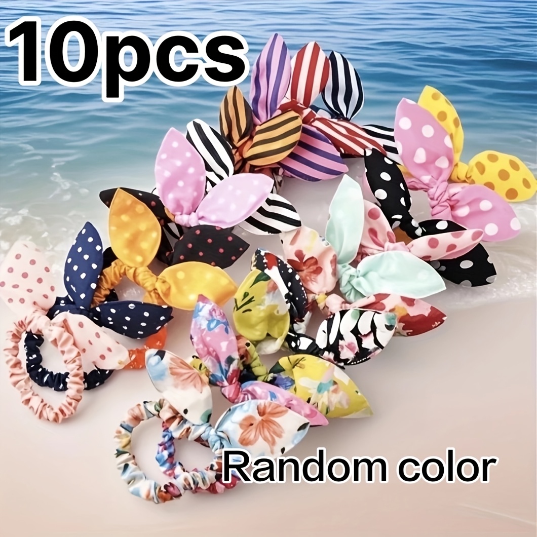 TEMU 10 stuks/20 stuks Willekeurige Kleur Konijnenoren Kleine Darm Haar Elastiek Haar Accessoires Stoffen Kunst Haarband Rubberen Band Hoofddeksel