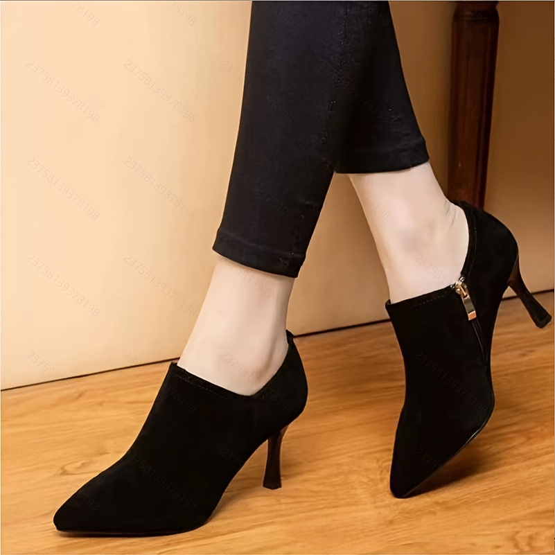 low cut pu high heel 8cm zipper thin shoes low top shoes Temu