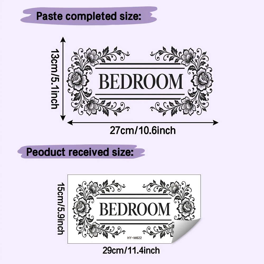 TEMU 1pc, 2d Wall Sticker, Retro Floral Frame Bedroom English Label Minimalist Black And White Pattern, Removable Waterproof Anti-ugly Pvc Sticker,