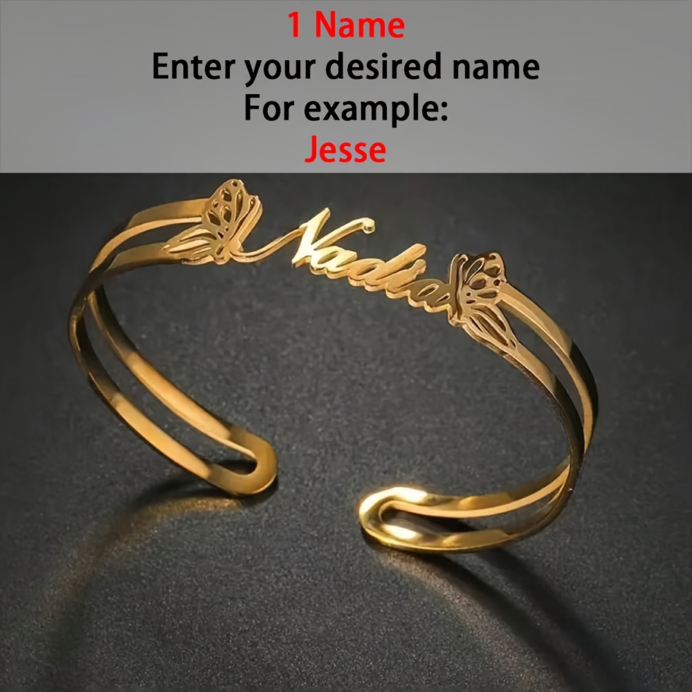 TEMU Customized Women's Fashion Open Bracelet 18k Gold-plated + Personalized English Name Bracelet 304l Stainless Steel Jewelry Customized Jewelry