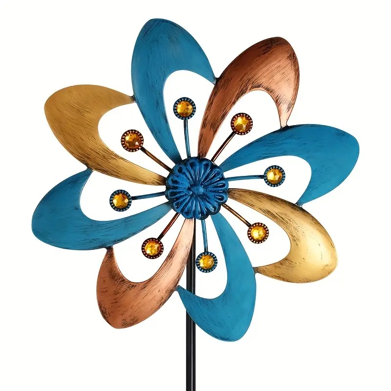E-shop Eine farbenfrohe Vintage-Windmühle aus Metall mit Edelsteinen, geeignet für Rasen- und Außenterrassendekoration, benötigt keine Elektrizität,