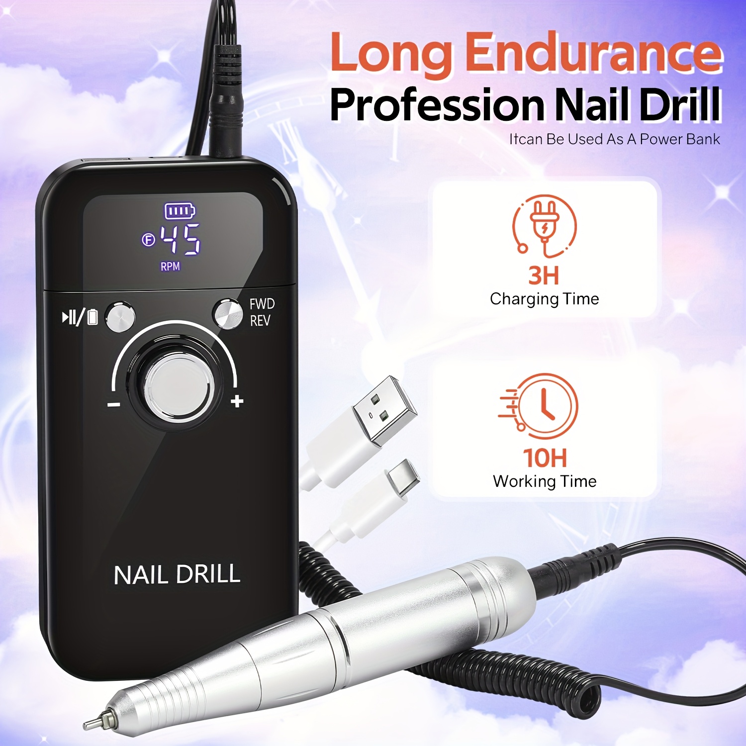 Portable Professional Electric Nail Drill Set, 45000 RPM