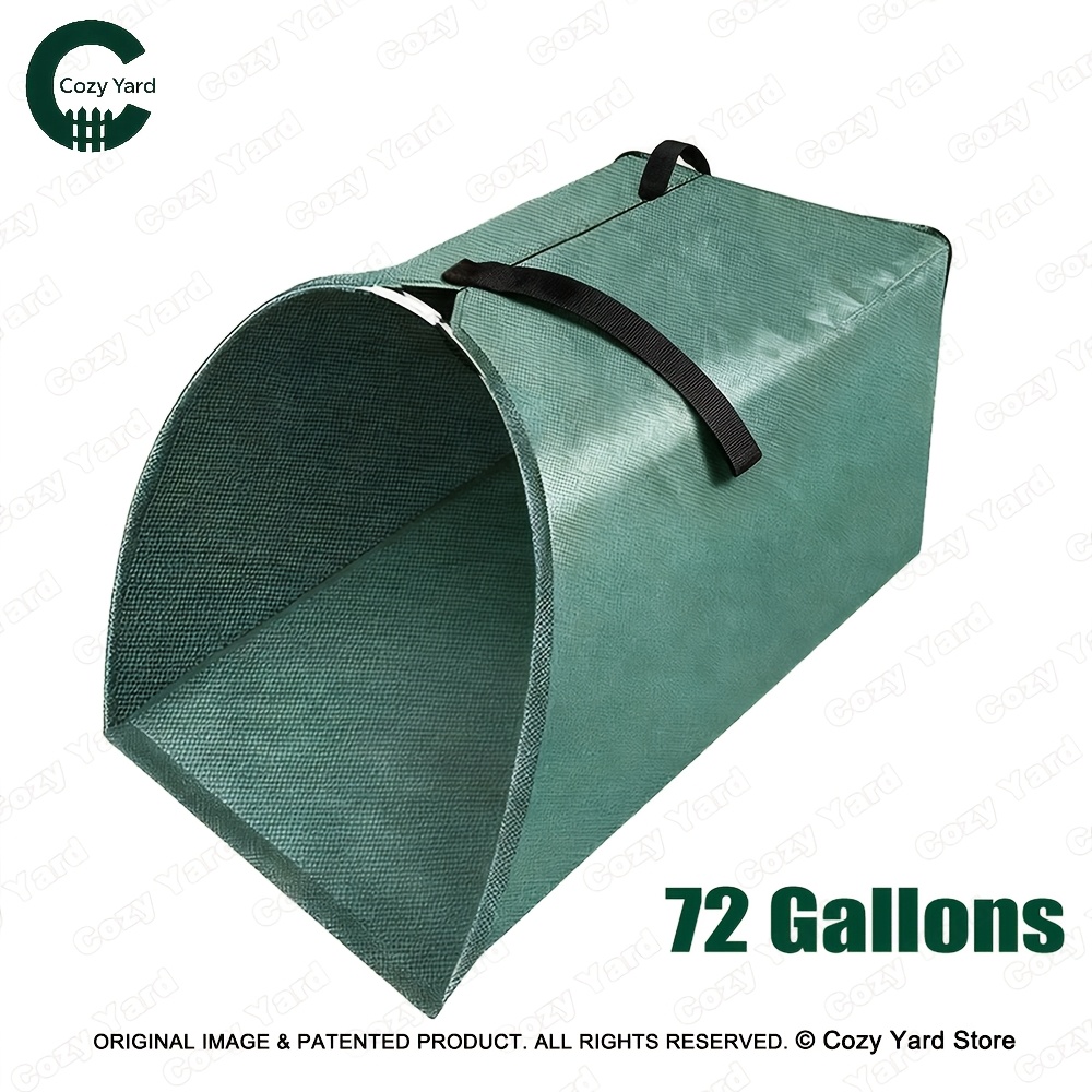 TEMU Sac à feuilles de jardin de 72 gallons style pelle à poussière, rangement vertical ou plat, de feuilles pliable et robuste pour feuilles,