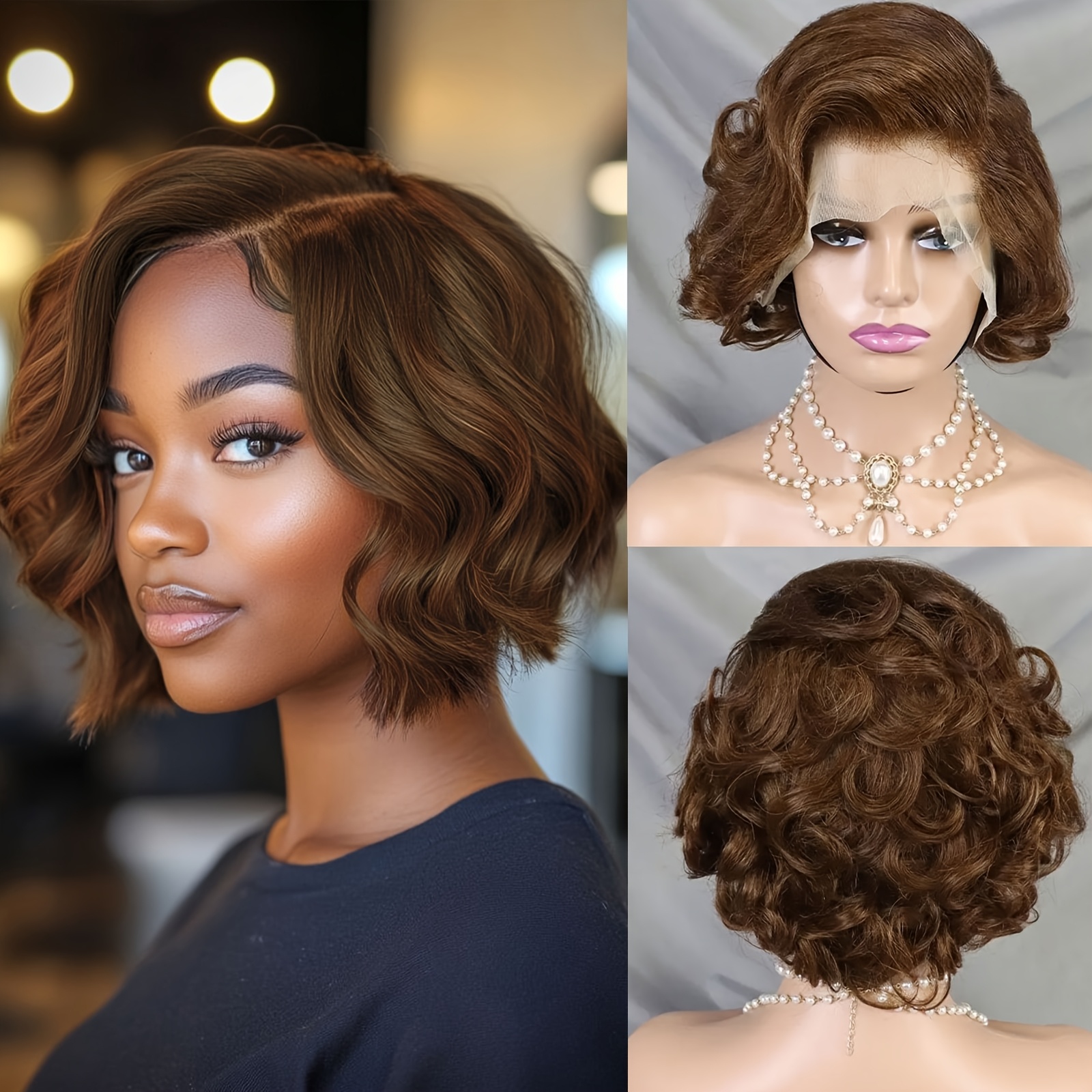 Loose Wave Bob Wig Human Hair Brown Short Bob Wig Transparent Hd 13x4 Lace Frontal Human Hair Short Bob Wigs 10 Inch For Women