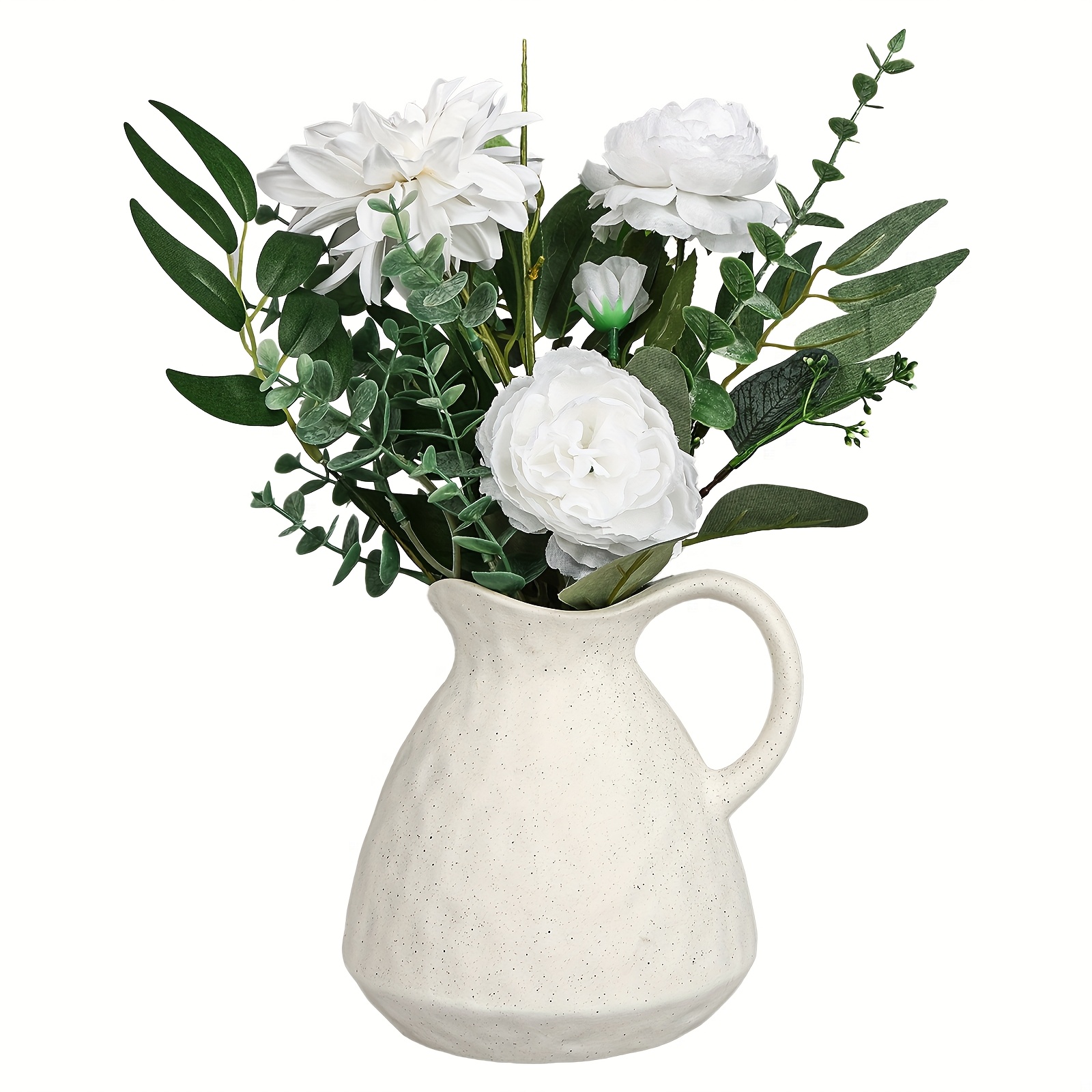 TEMU Tomnk Rustic Ceramic Vase For Home Decor, 6.4in Tall Flower Pots With Handle, Outdoor Planter, Perfect For Farmhouse, Living Room, Bedroom,
