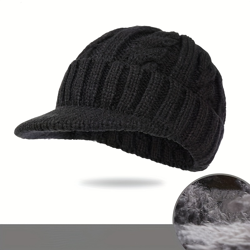 2025 's Short Brim Baseball Cap, , Thickened Warm Hat, Cable Knit Beanie, Ideal Gift For Dad, Winter Present For Middle-aged And Elderly, Suitable For Outdoor Activities, Outdoor Cycling
