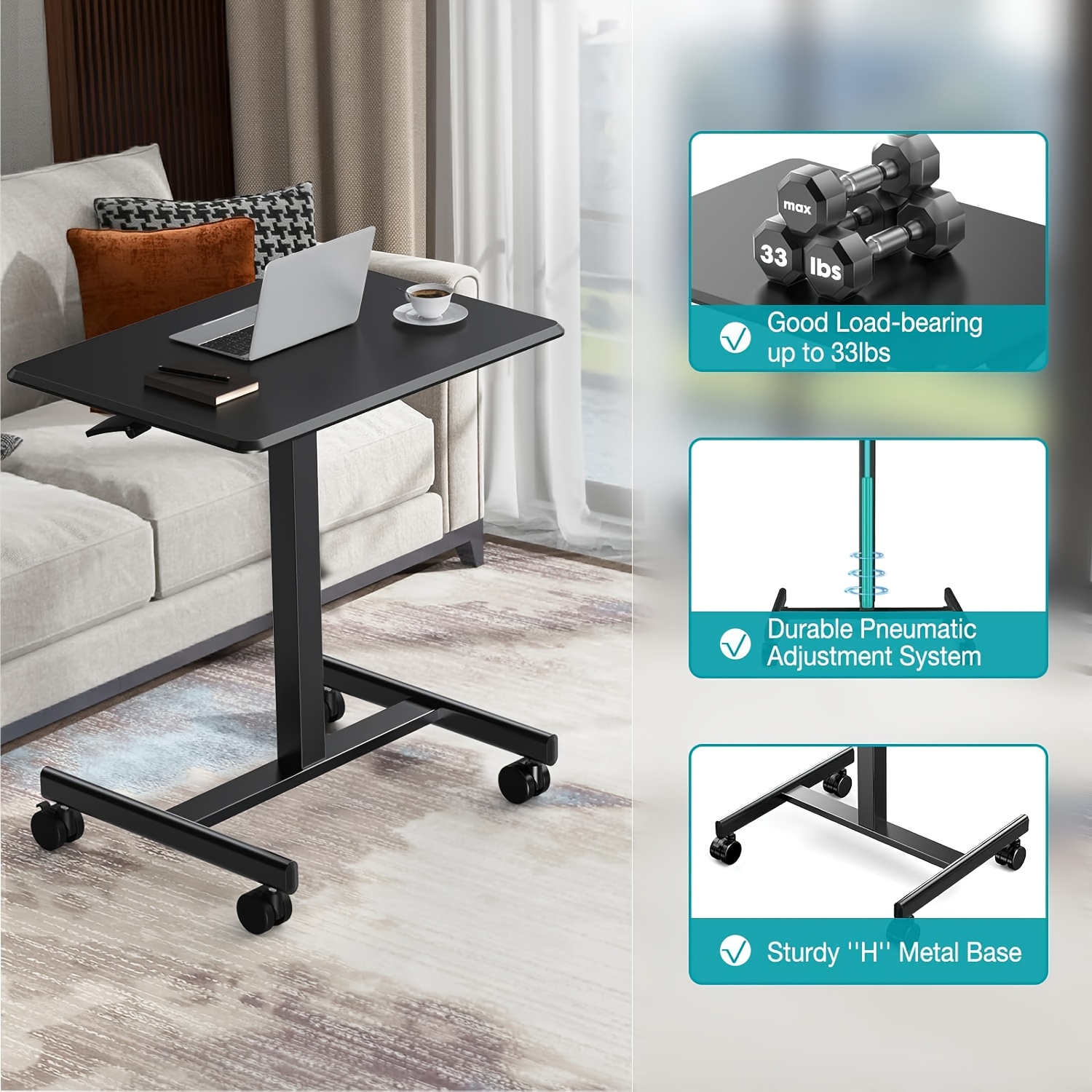 Sit Stand Desk BONTEC 65 X 45 CM Mobile Stand Up Desk, Podium