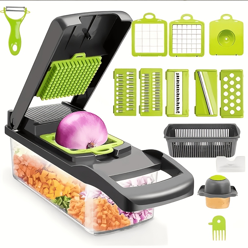 TEMU 16in1 Vegetable Cutter Multi Functional Manual Fruit Slicer/plastic/for Slicing, Dicing, Shredding/with Container | Ideal For Onions, Potatoes,