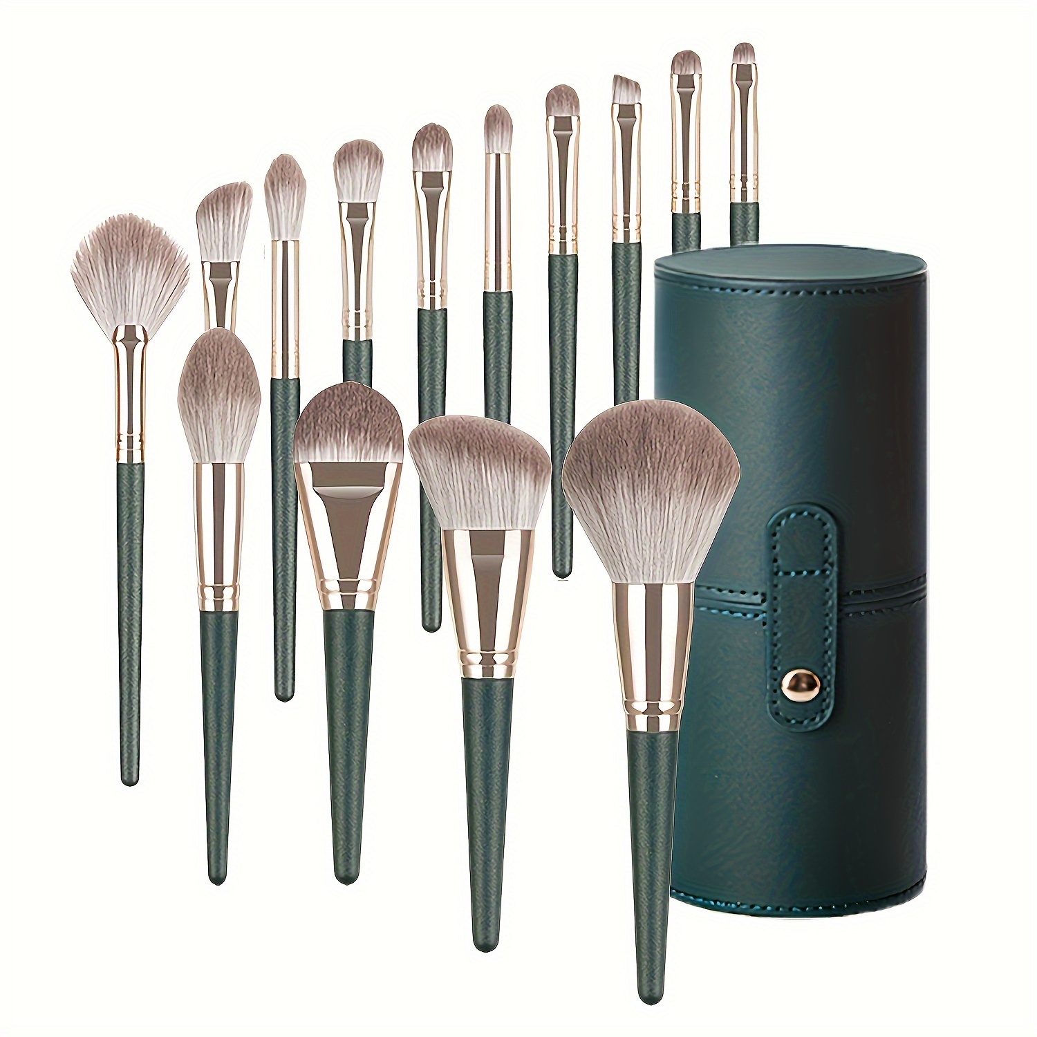 

Luxurious 14pc Makeup Brush Set - Plush, Green Professional Brushes For Full Face & Eye Detailing - Ideal For Foundation, Contouring & Blending