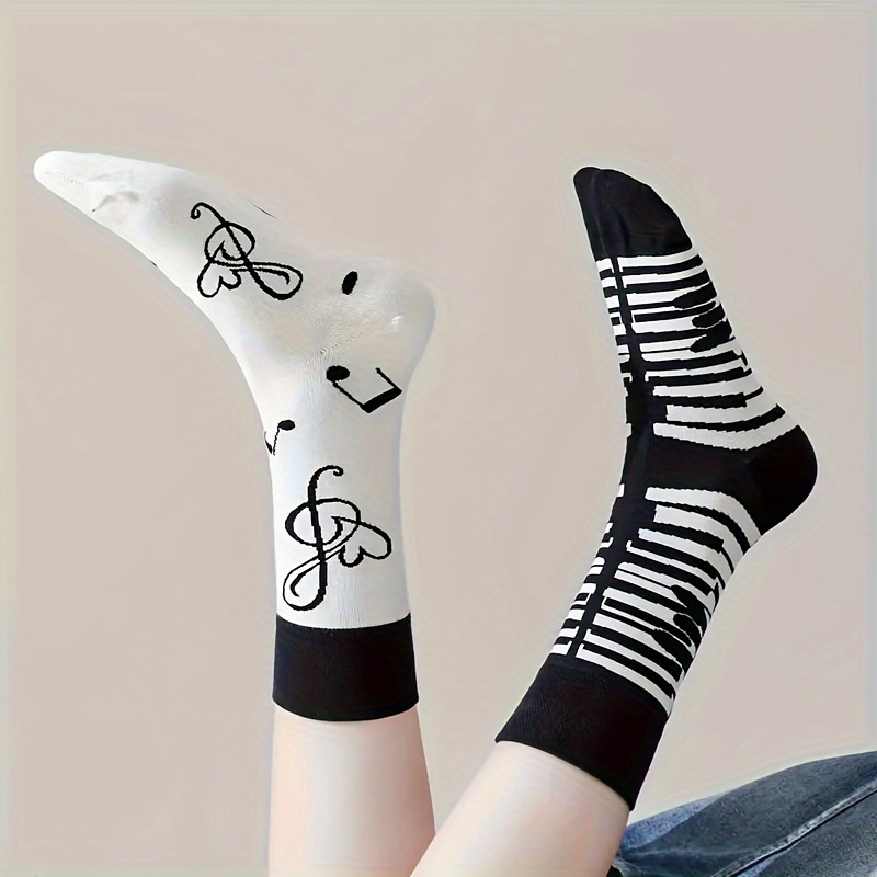 

1 Pair Of Unisex Cotton Fashion Novelty Socks, Funny Music Themed Men Women Gift Socks, For Outdoor Wearing & All Seasons Wearing