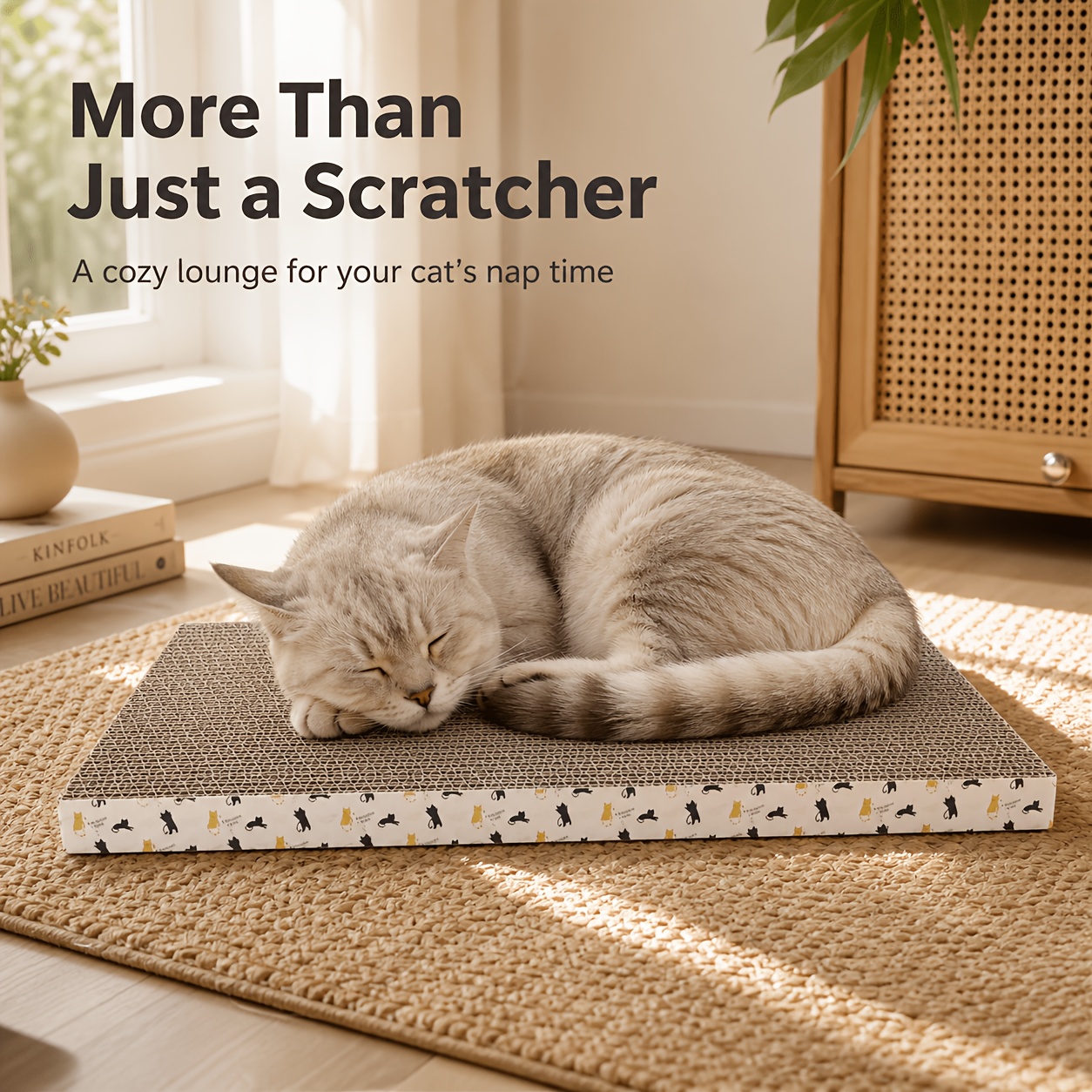TEMU Rectangular Cat Scratcher, Corrugated Cardboard Cat Bed, Lounge Pad | For All Sized Cats | 2-in-1 Scratch & Rest Function, Furniture Protection