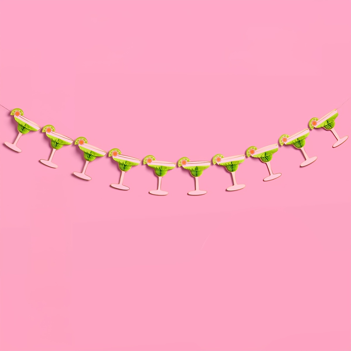 TEMU 2d Flat, 2d Flat - 2d Flat, 2d Flat - Green Margarita Cocktail String 2d Banner, Honeycomb Lime Wine Glass Hanging Garland, Taco Mexican Party