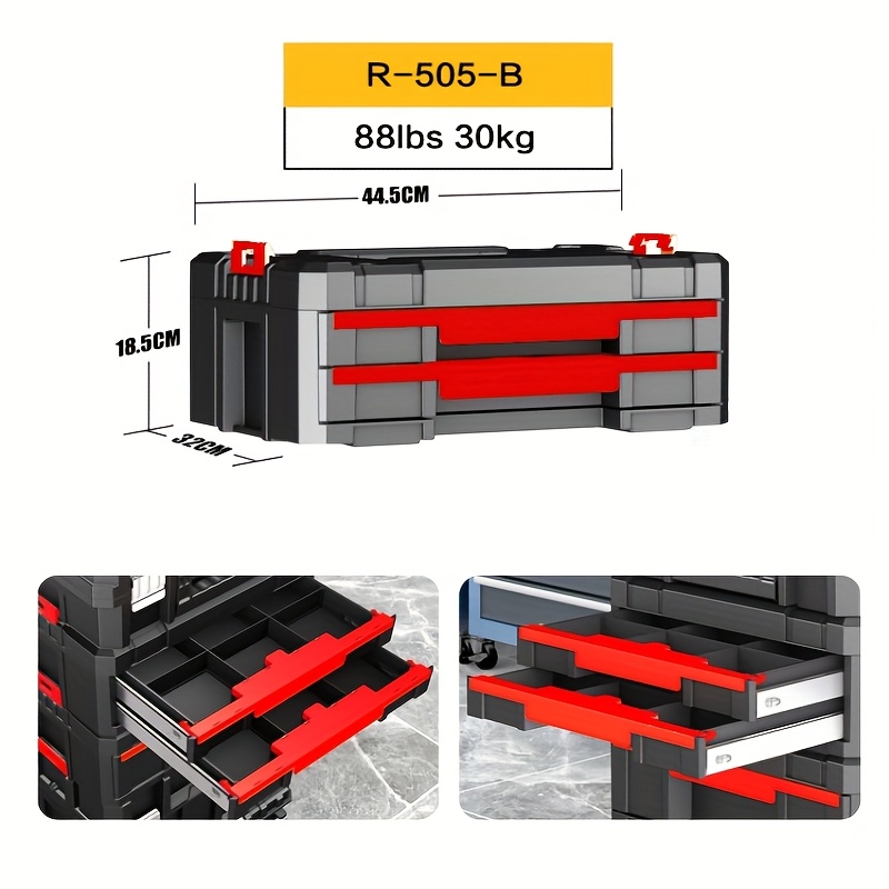 TEMU ELECTRIC Boîte à outils multifonctionnelle empilable à roulettes, Boîte à outils pliante portable en plastique avec roues, Boîte à outils de