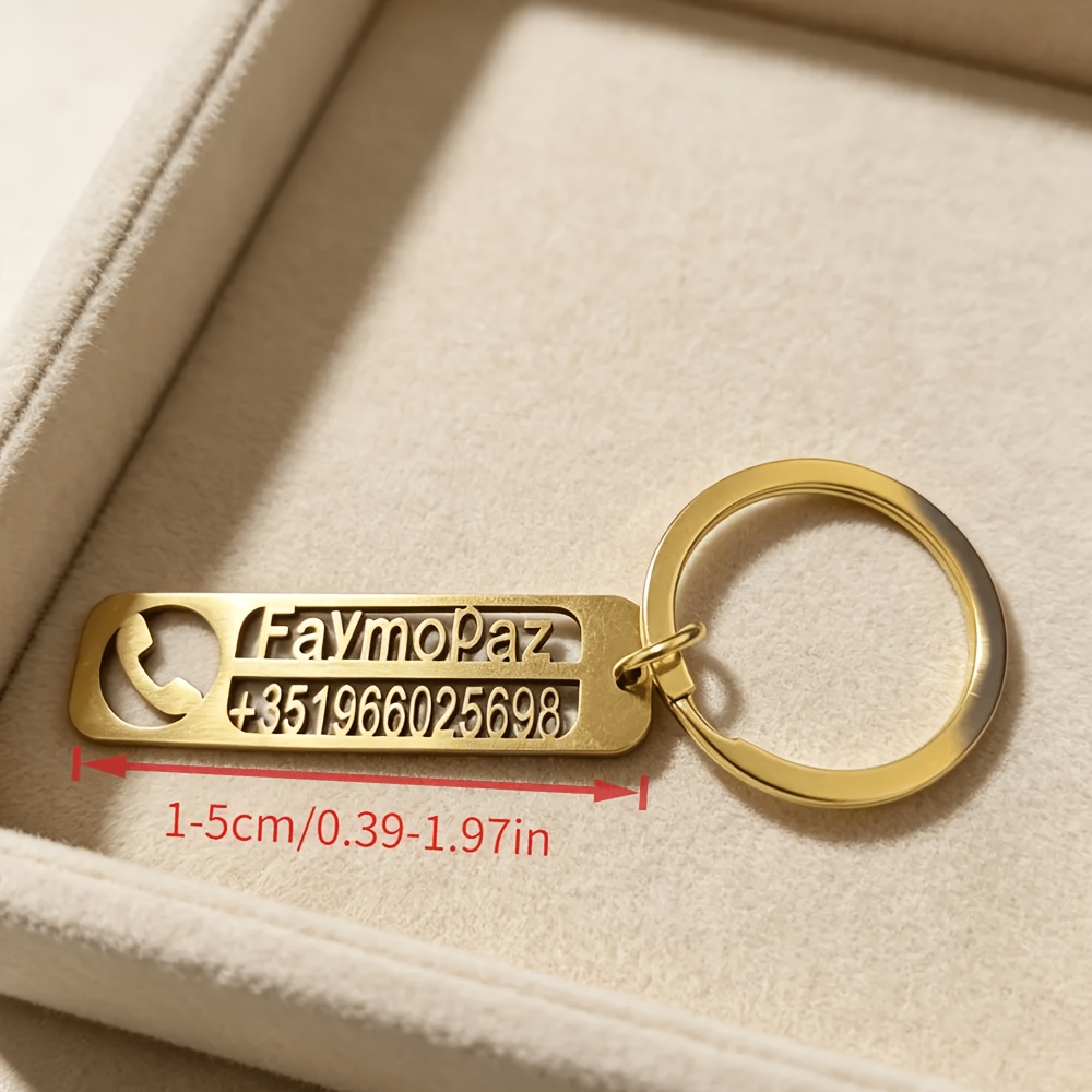 TEMU Personalized Keychain - Exquisitely , Stylish, And Minimalist Custom Keychain With Name And Phone Number, Anti-loss Keychain - Ideal Birthday