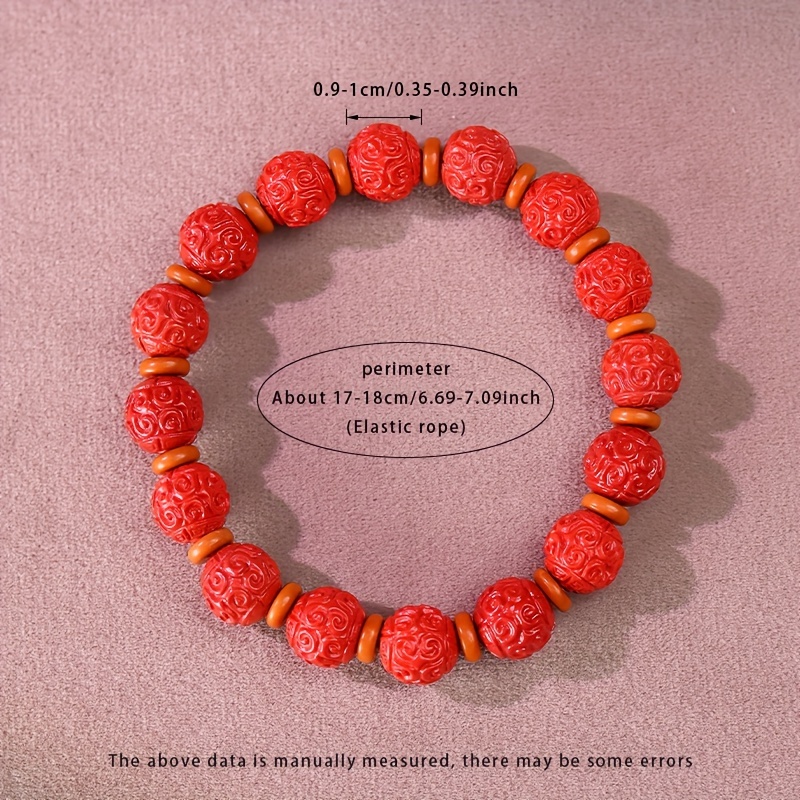 Cinnabar Stone Beaded Bracelet Women 9 10mm Stretch Twisted Pat