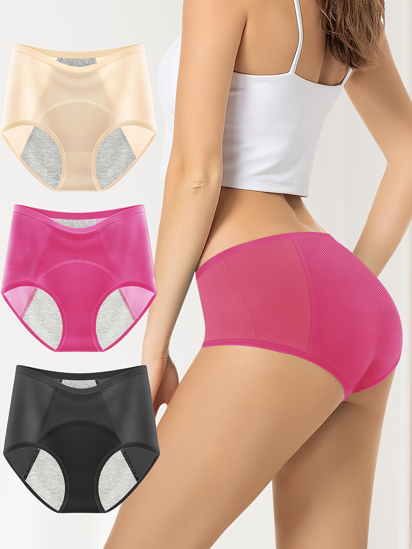 Solid High Waist Briefs Elegant Comfy Stretchy Anti Leak - Temu